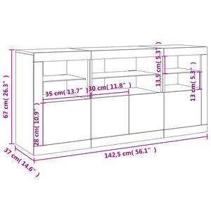 vidaXL Sideboard with LED Lights Sonoma Oak 142.5x37x67 cm