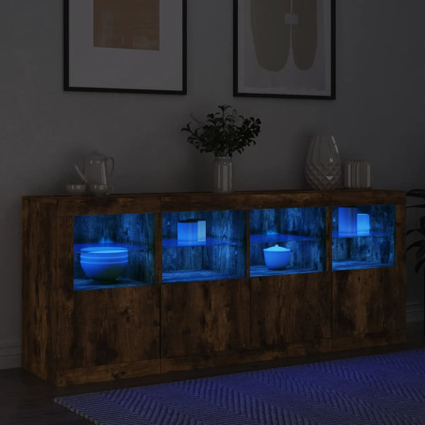 vidaXL Sideboard with LED Lights Smoked Oak 163x37x67 cm