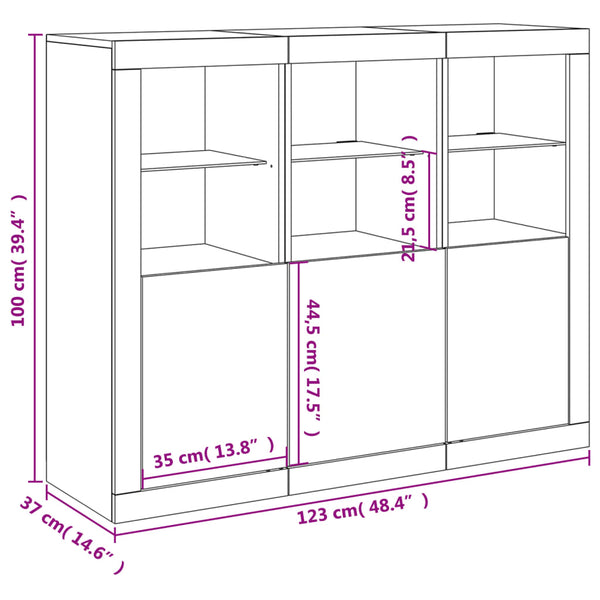 vidaXL Sideboards with LED Lights 3 pcs Sonoma Oak Engineered Wood