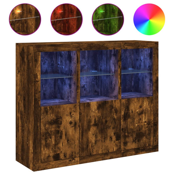 vidaXL Sideboards with LED Lights 3 pcs Smoked Oak Engineered Wood