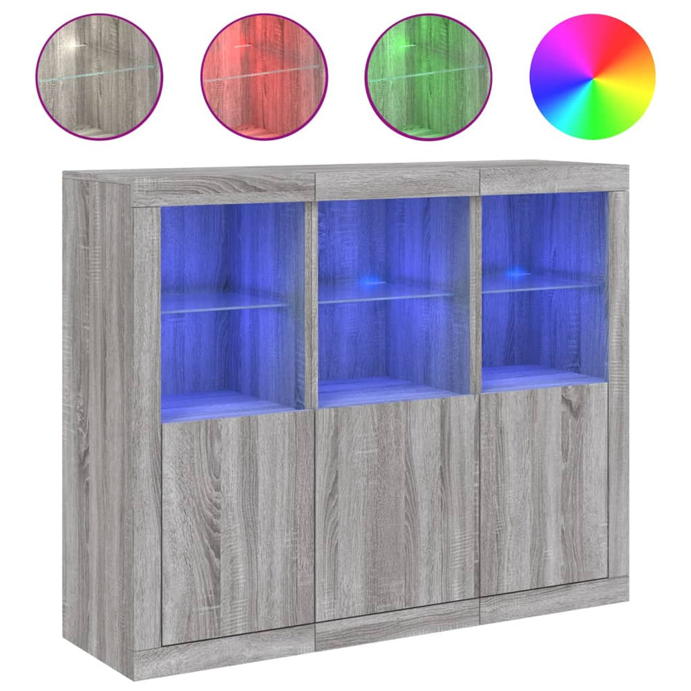 vidaXL Sideboards with LED Lights 3 pcs. Grey Sonoma Engineered Wood