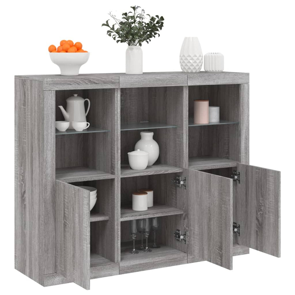 vidaXL Sideboards with LED Lights 3 pcs. Grey Sonoma Engineered Wood