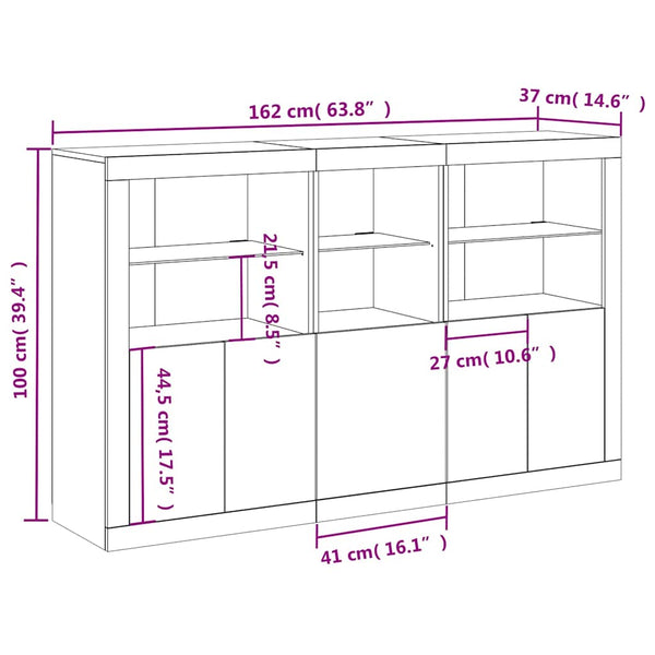 vidaXL Sideboard with LED Lights Concrete Grey 162x37x100 cm