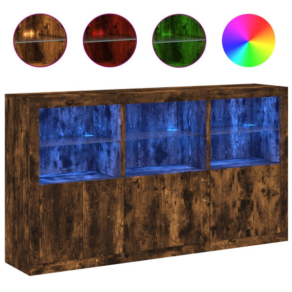 Sideboard mit LED-Leuchten, Räuchereiche, 181,5 cm