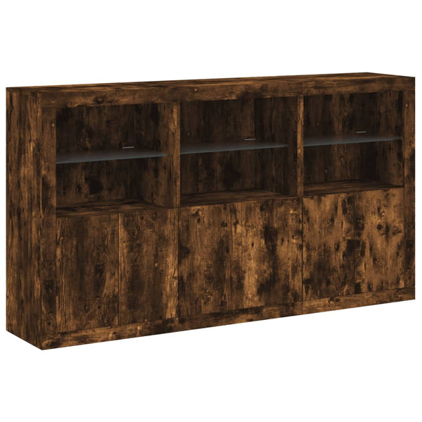 Sideboard mit LED-Leuchten, Räuchereiche, 181,5 cm