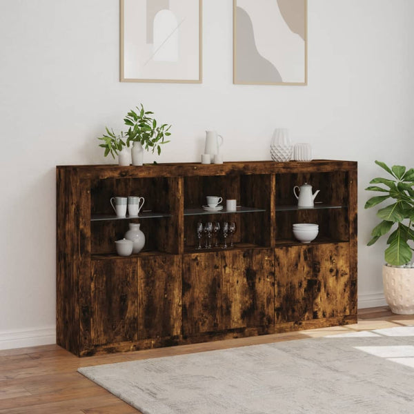 Sideboard mit LED-Leuchten, Räuchereiche, 181,5 cm
