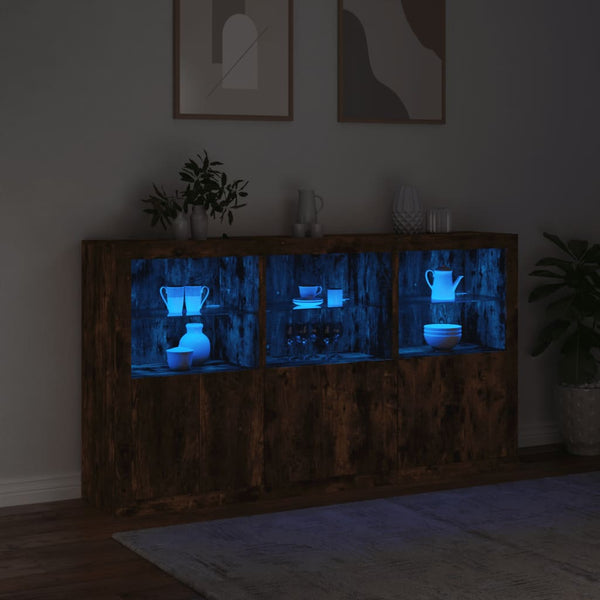 Sideboard mit LED-Leuchten, Räuchereiche, 181,5 cm