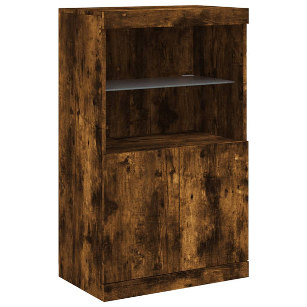 Sideboard mit LED-Leuchten, Räuchereiche, 181,5 cm