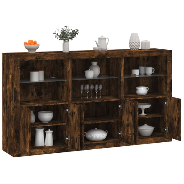 Sideboard mit LED-Leuchten, Räuchereiche, 181,5 cm
