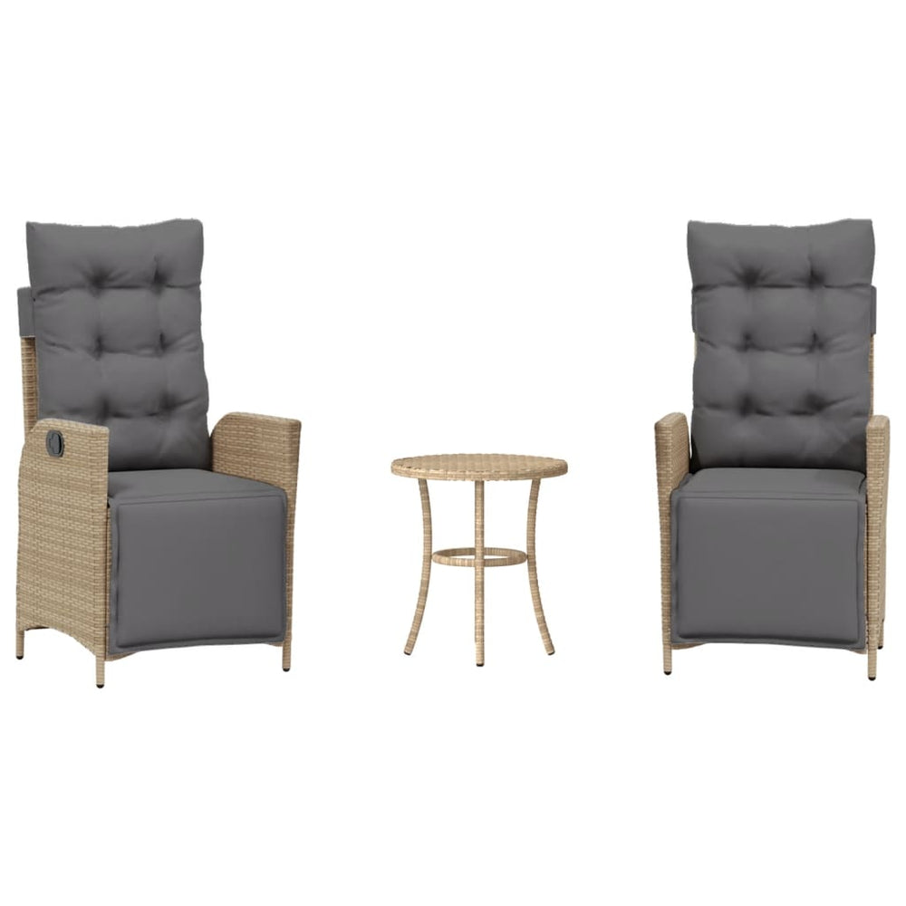 3-tlg. Poly Rattan Bistro-Set mit Kissen, Beige