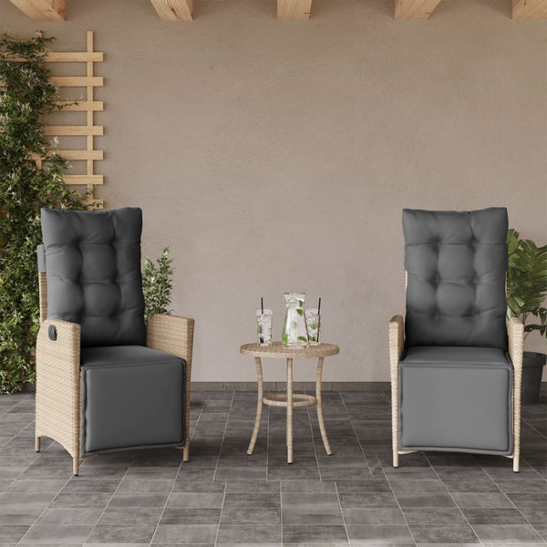 3-tlg. Poly Rattan Bistro-Set mit Kissen, Beige