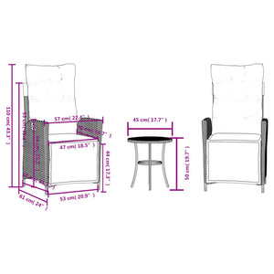 3-tlg. Poly Rattan Bistro-Set mit Kissen, Beige