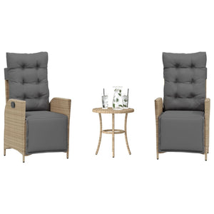 3-tlg. Poly Rattan Bistro-Set mit Kissen, Beige