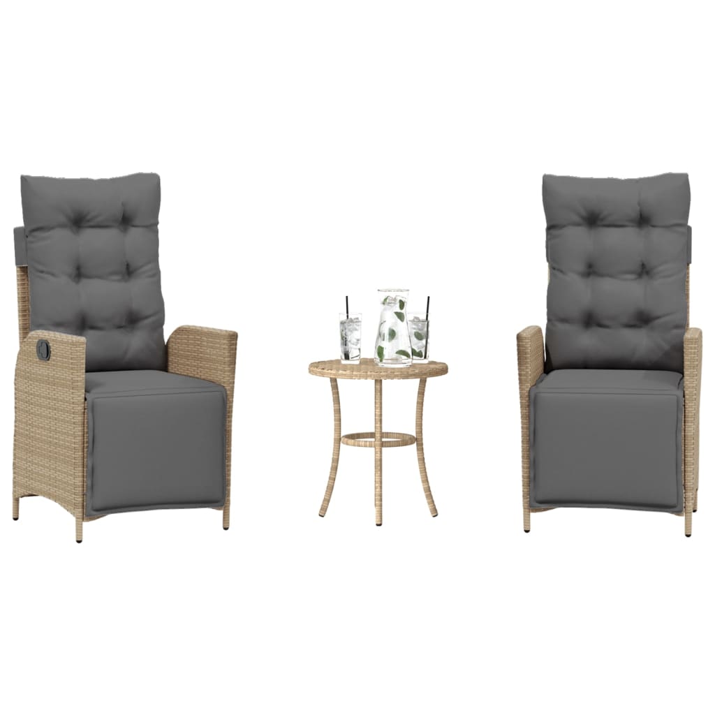 3-tlg. Poly Rattan Bistro-Set mit Kissen, Beige