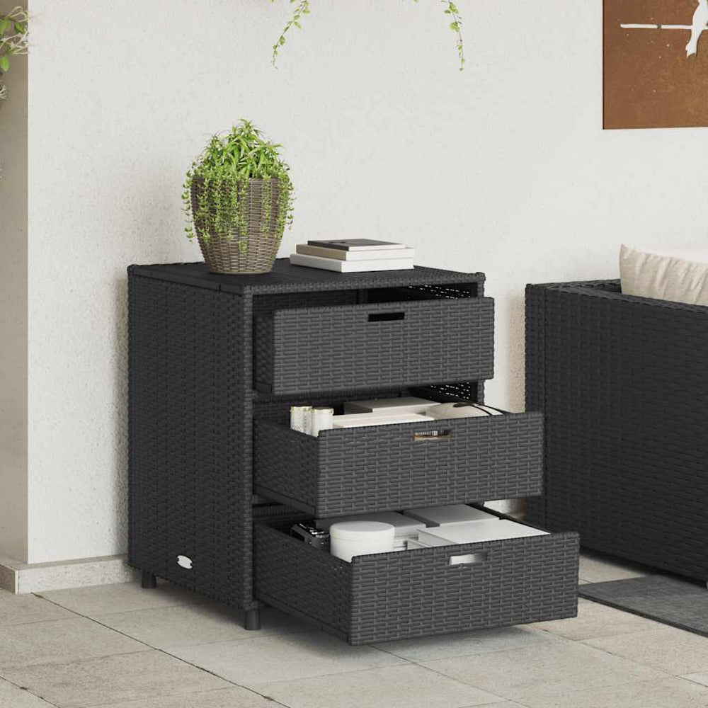 Gartenschrank Schwarz Poly Rattan 55x59x69cm