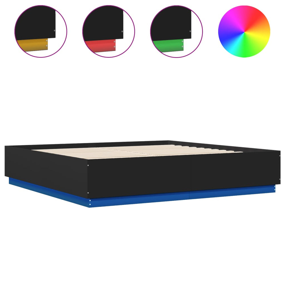 Bettgestell mit LED Schwarz 200x200 cm