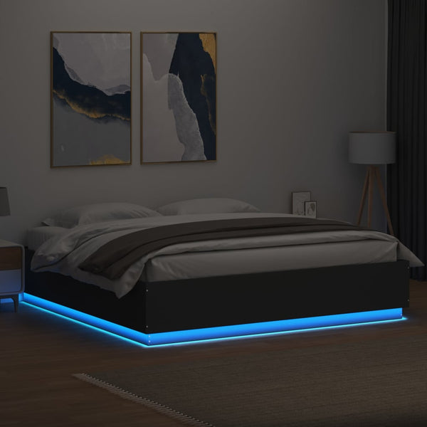 Bettgestell mit LED Schwarz 200x200 cm