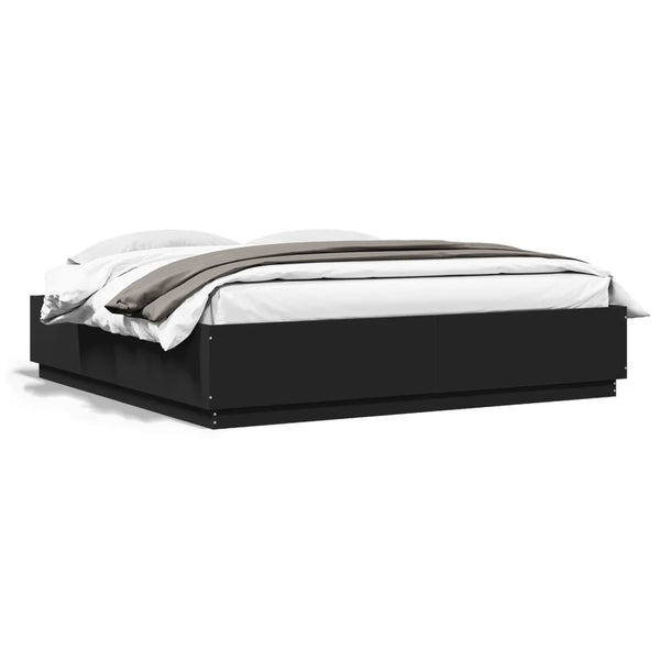 Bettgestell mit LED Schwarz 200x200 cm