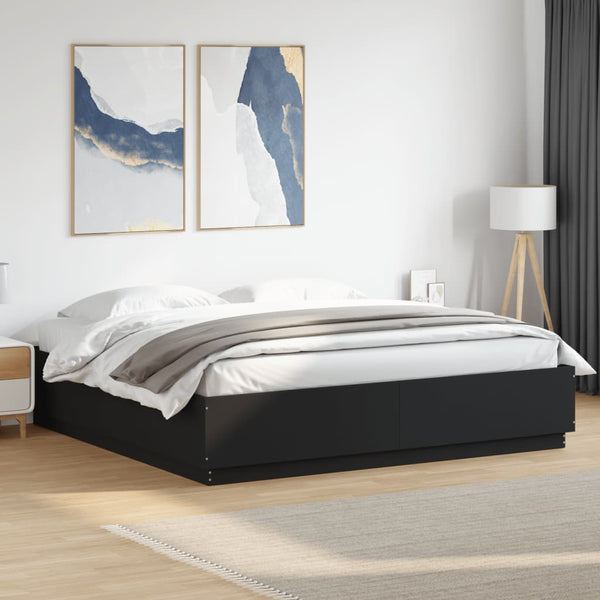 Bettgestell mit LED Schwarz 200x200 cm