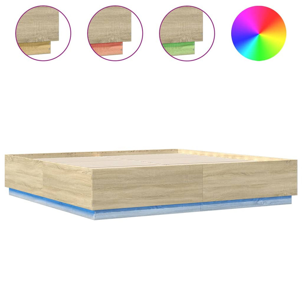 Bettgestell mit LED Sonoma Eiche 200x200 cm