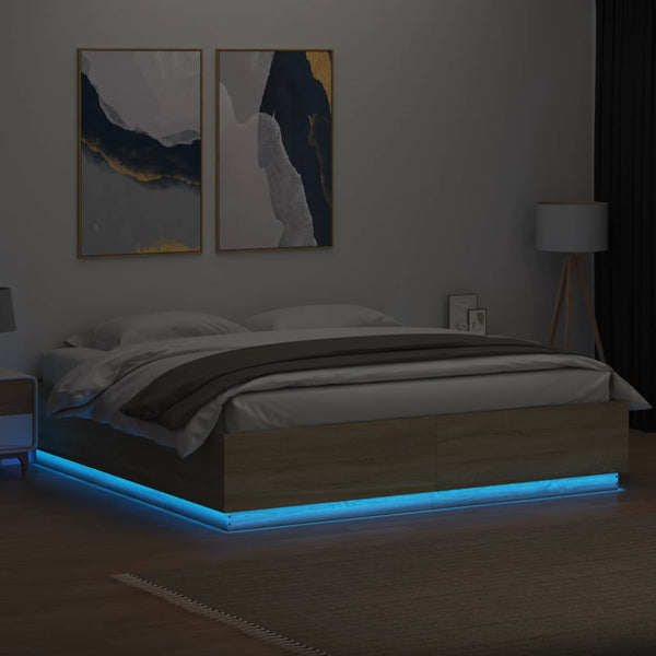 Bettgestell mit LED Sonoma Eiche 200x200 cm