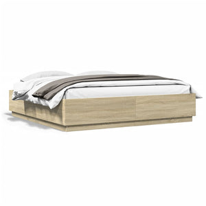 Bettgestell mit LED Sonoma Eiche 200x200 cm