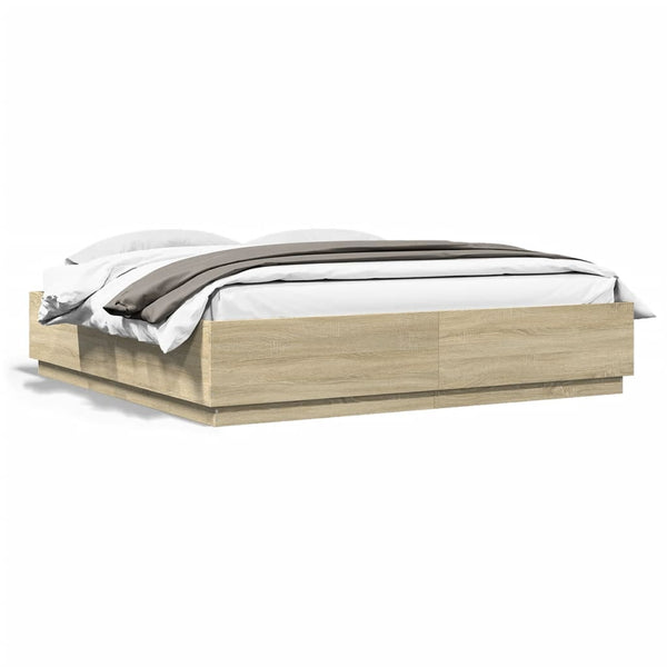 Bettgestell mit LED Sonoma Eiche 200x200 cm