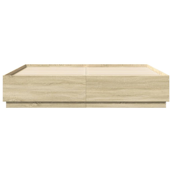 Bettgestell mit LED Sonoma Eiche 200x200 cm