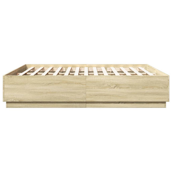 Bettgestell mit LED Sonoma Eiche 200x200 cm