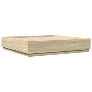 Bettgestell mit LED Sonoma Eiche 200x200 cm