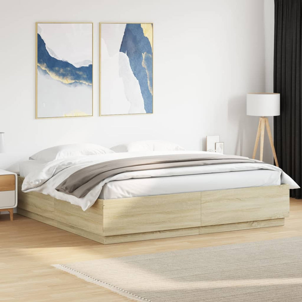 Bettgestell mit LED Sonoma Eiche 200x200 cm
