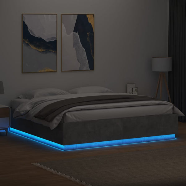 Bettgestell mit LED Betongrau 200x200 cm
