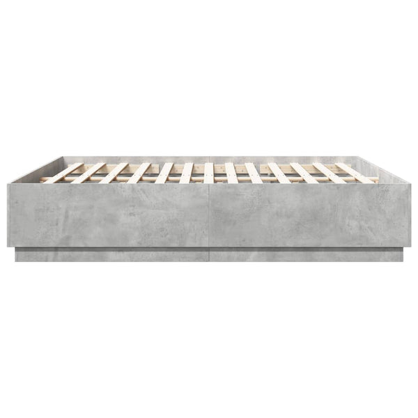 Bettgestell mit LED Betongrau 200x200 cm