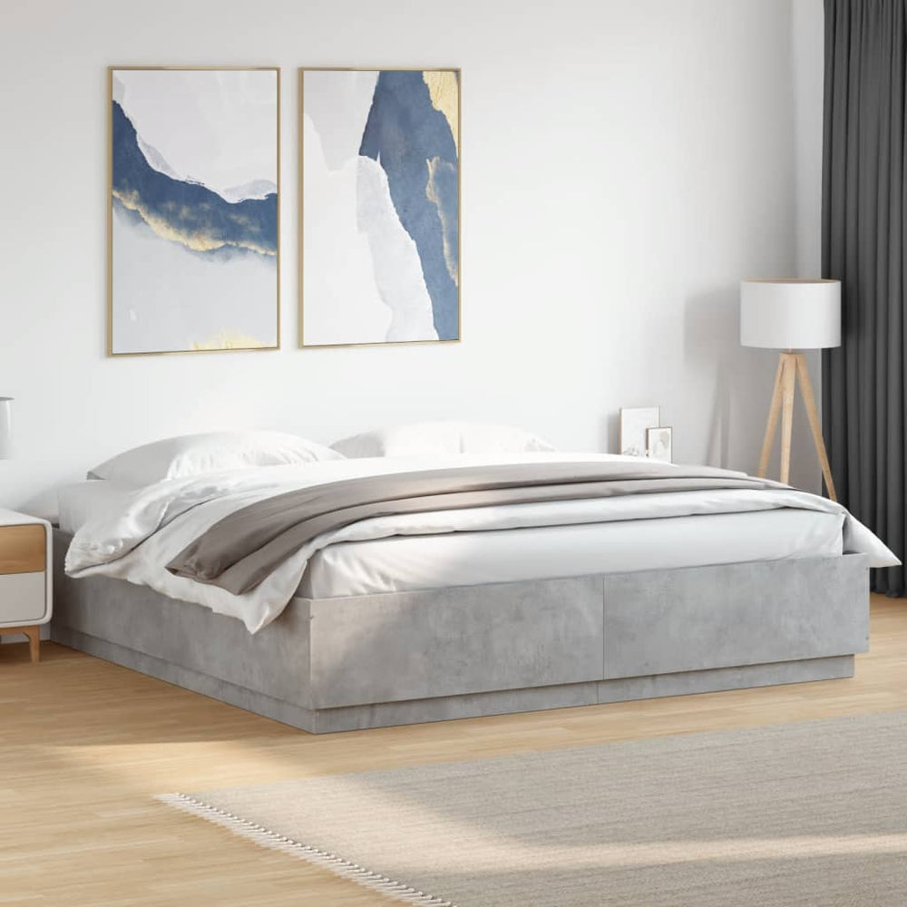 Bettgestell mit LED Betongrau 200x200 cm