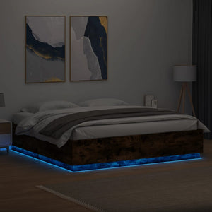 Bettgestell Räuchereiche mit LED 200x200 cm
