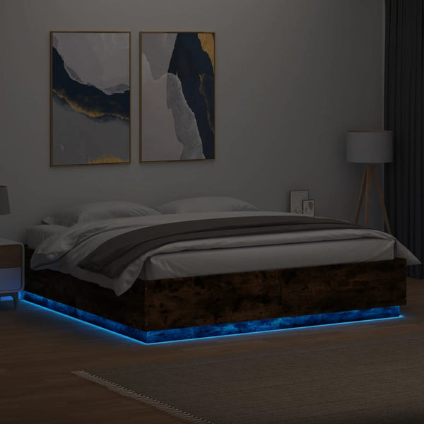 Bettgestell Räuchereiche mit LED 200x200 cm