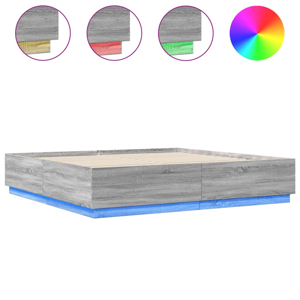 Bettgestell mit LED Grau 200x200 cm