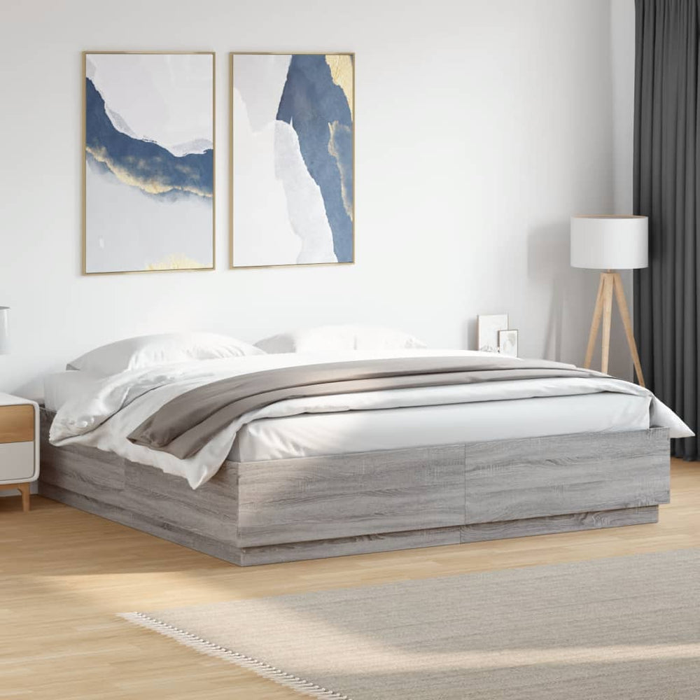 Bettgestell mit LED Grau 200x200 cm