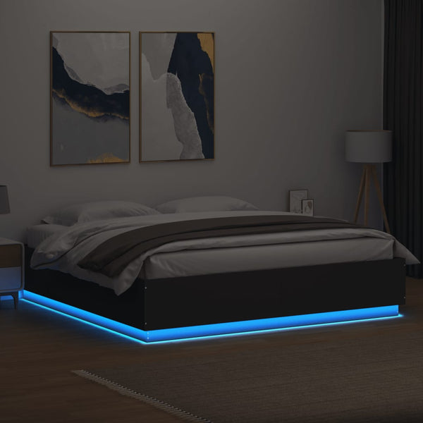 Bettgestell mit LED Schwarz 180x200 cm