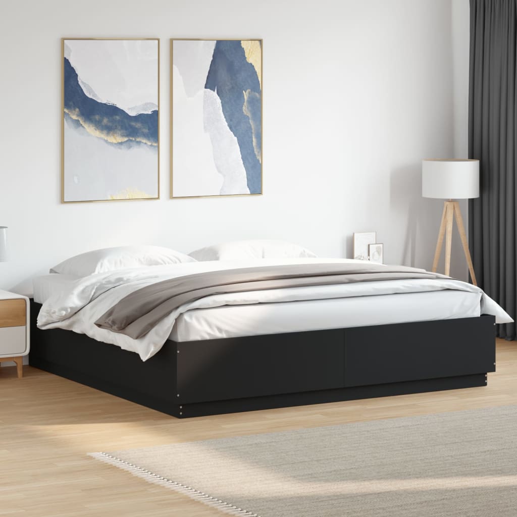 Bettgestell mit LED Schwarz 180x200 cm