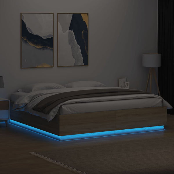 Bettgestell mit LED 180x200 cm Sonoma Eiche