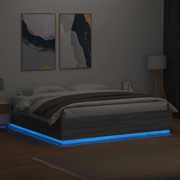 Bettgestell mit LED Grau 180x200 cm