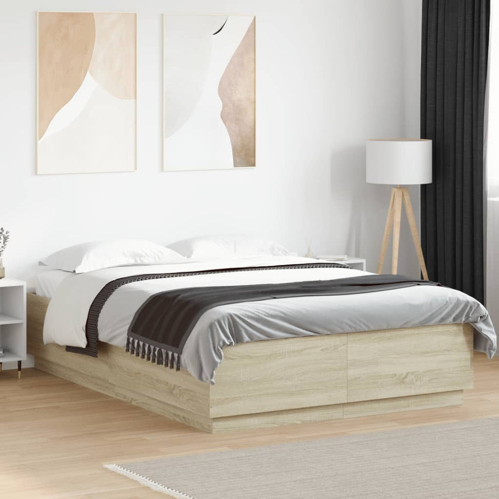vidaXL Bed Frame with LED Sonoma Oak 150x200 cm Engineered Wood