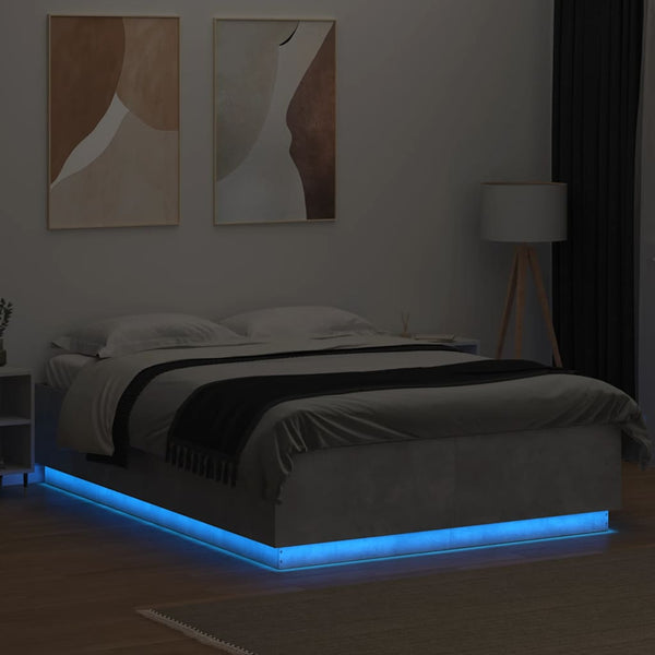 vidaXL LED Bed Frame Concrete Grey 150x200 cm Engineered Wood