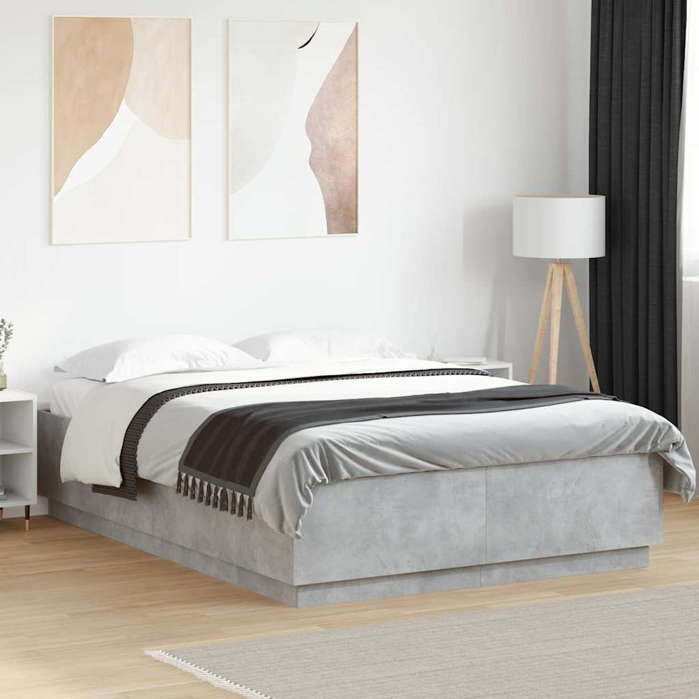 vidaXL LED Bed Frame Concrete Grey 150x200 cm Engineered Wood