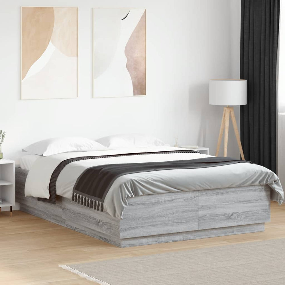 vidaXL LED Bed Frame Gray Sonoma 150x200 cm Engineered Wood