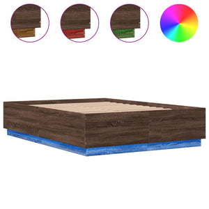 vidaXL Bed Frame with LED Brown Oak-Look 150x200 cm Engineered Wood