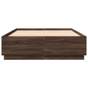 vidaXL Bed Frame with LED Brown Oak-Look 150x200 cm Engineered Wood
