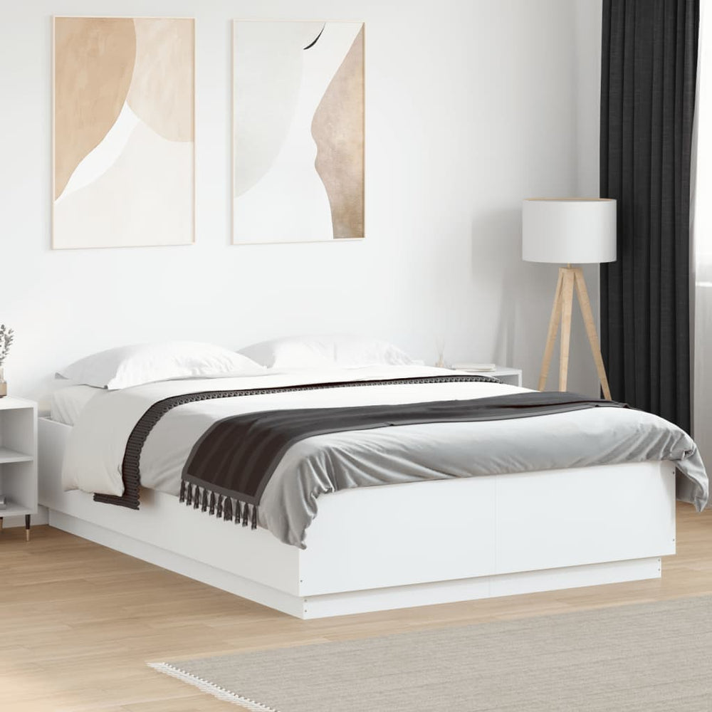 vidaXL Bed Frame with LED White 140x200 cm Engineered Wood