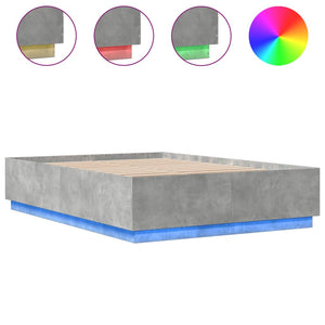 vidaXL Bed Frame with LED Concrete Grey 140x200 cm Engineered Wood